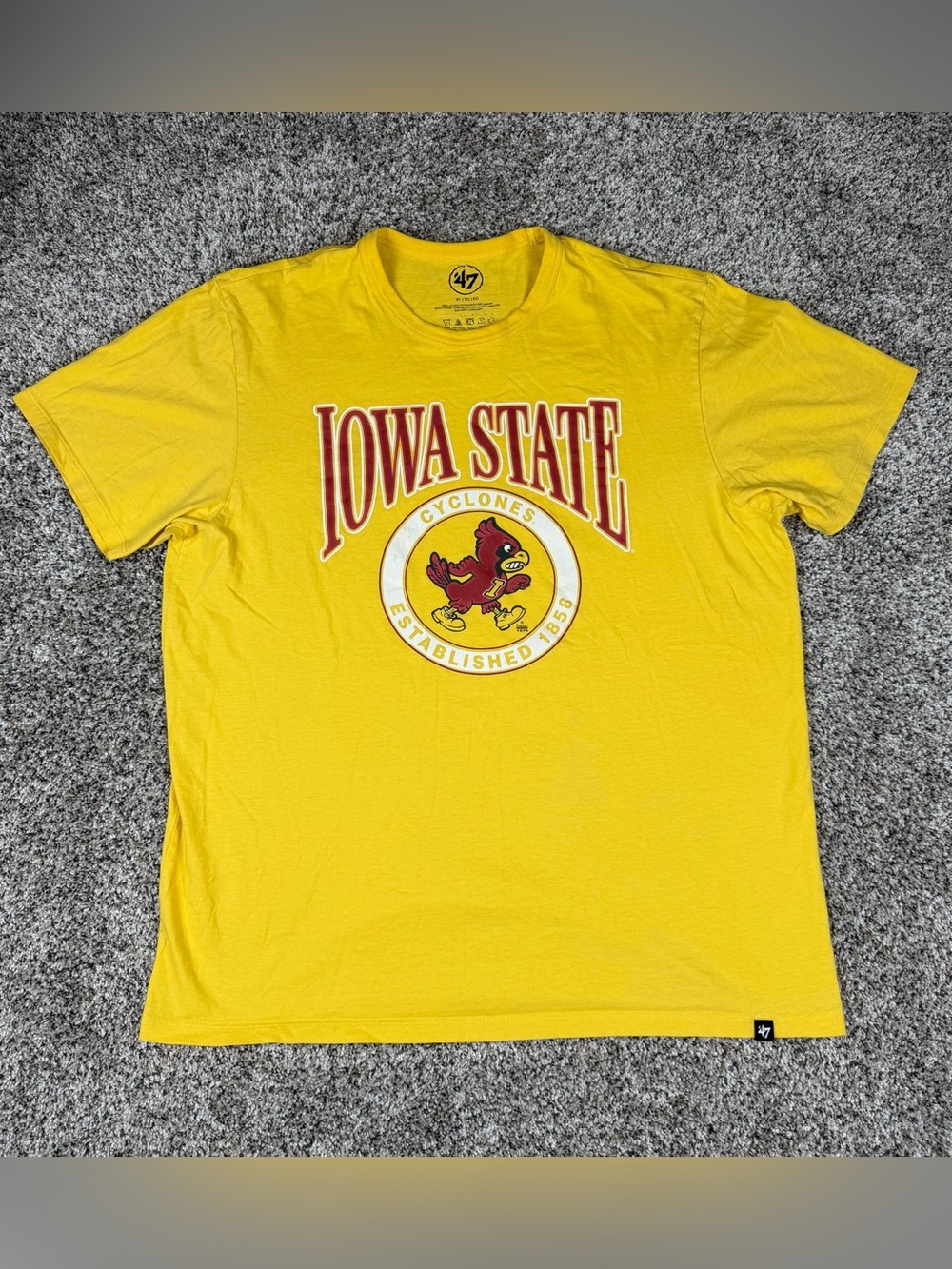Sz XL Men’s ‘47 Brand Iowa State Cyclones Retro Logo Short Sleeve Shirt Yellow